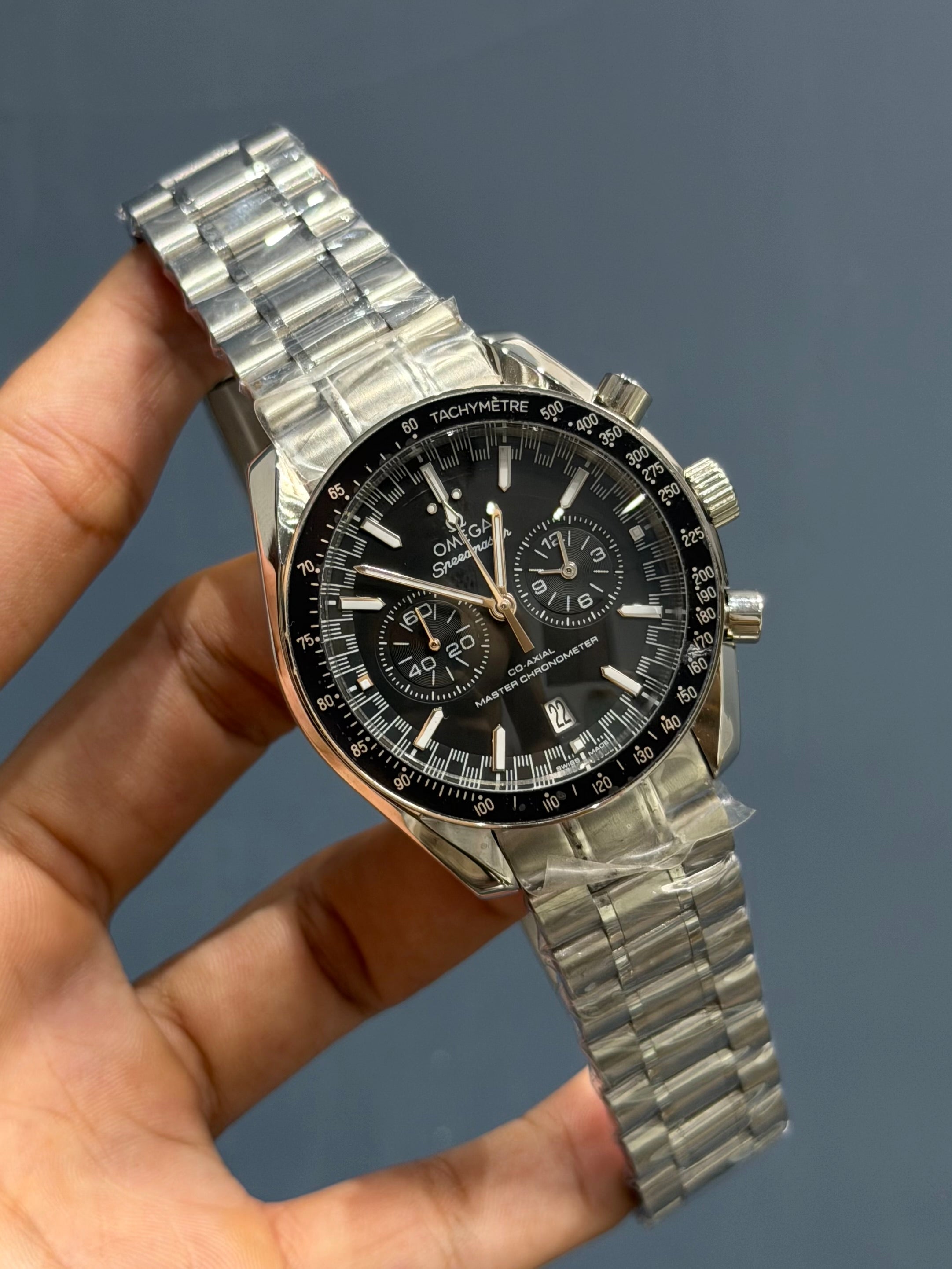 NEW COLLECTION CHRONOGRAPH SILVER WITH BLACK DIAL CHAIN WATCH