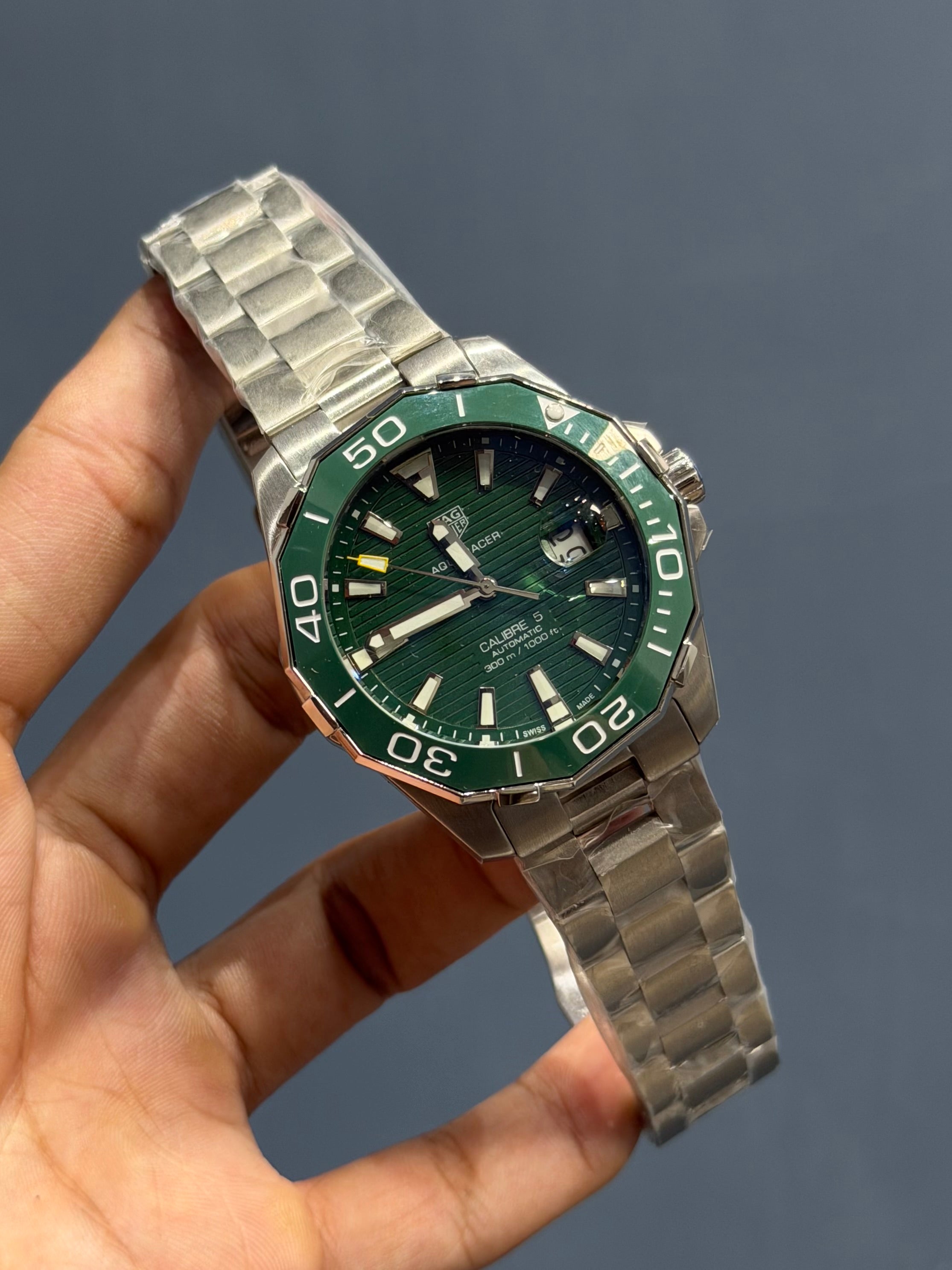 NEW COLLECTION SILVER WITH GREEN DIAL AND BEZEL AUTOMATIC WATCH