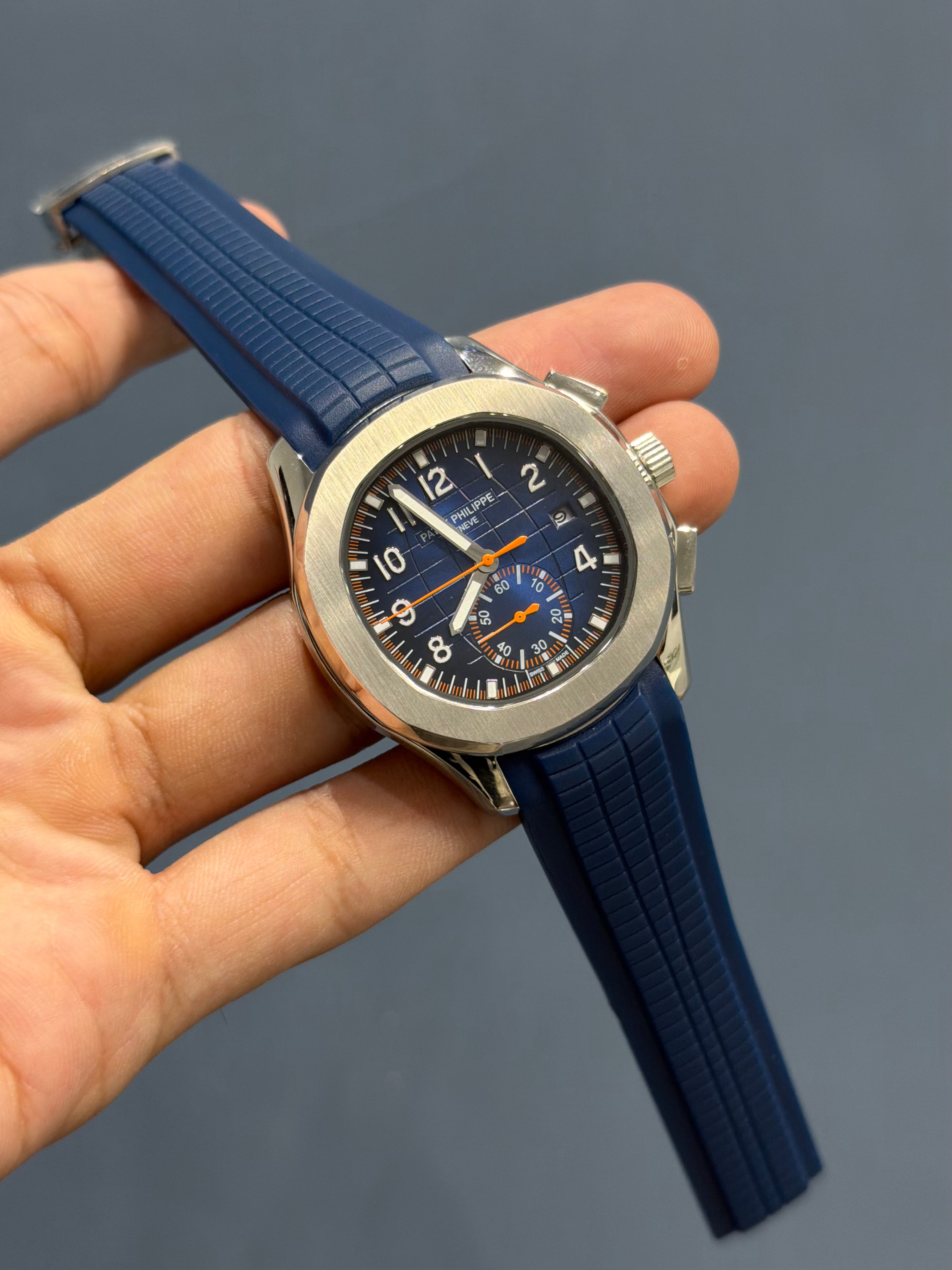 NEW COLLECTION SİLVER CASE WITH BLUE DIAL AND STRAP AUTOMATIC WATCH