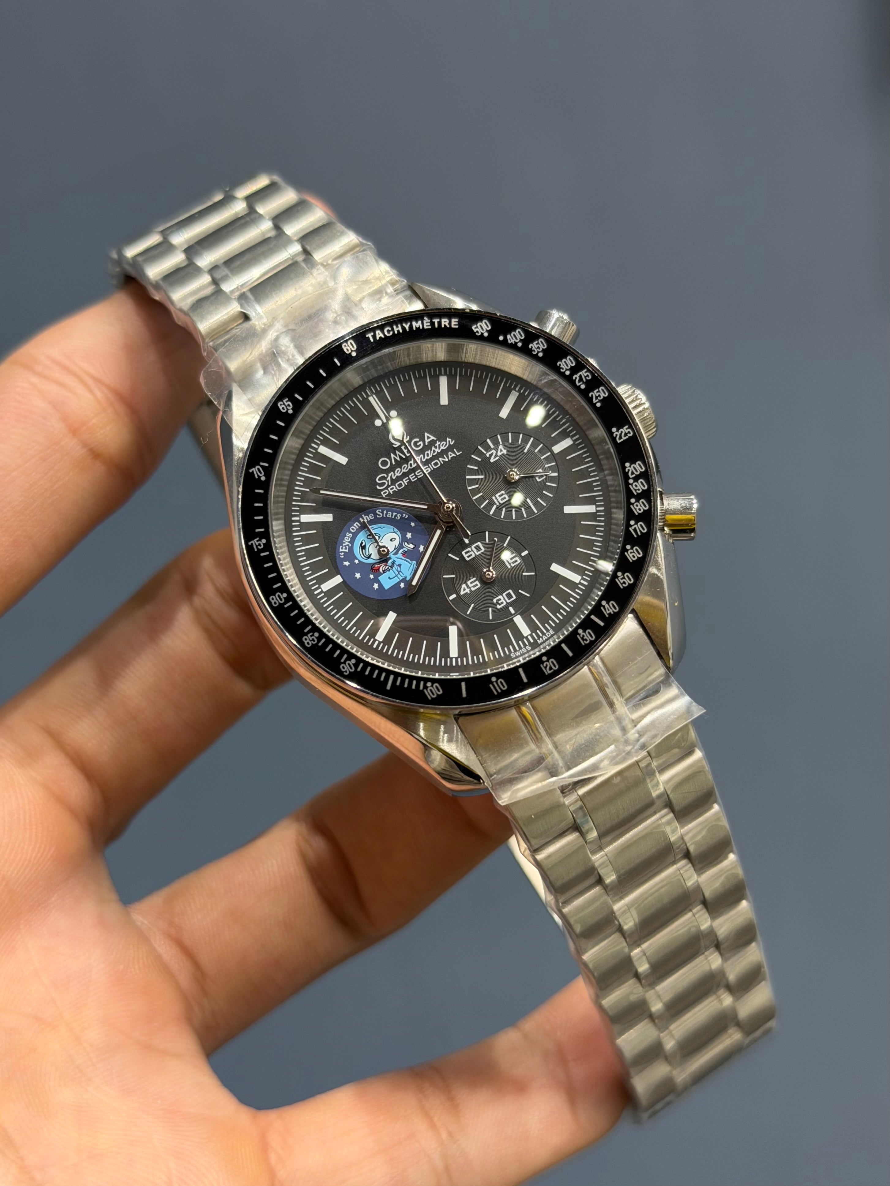 NEW COLLECTION CHRONOGRAPH SILVER WITH BLACK DIAL CHAIN WATCH