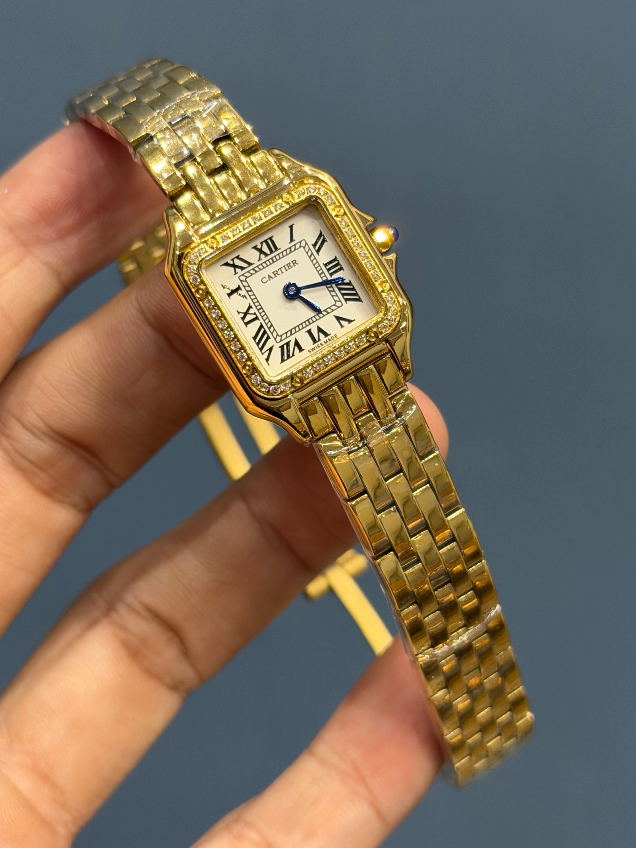 NEW COLLECTION YELLOW GOLD WITH WHITE DIAL STONE BEZEL LADIES WATCH