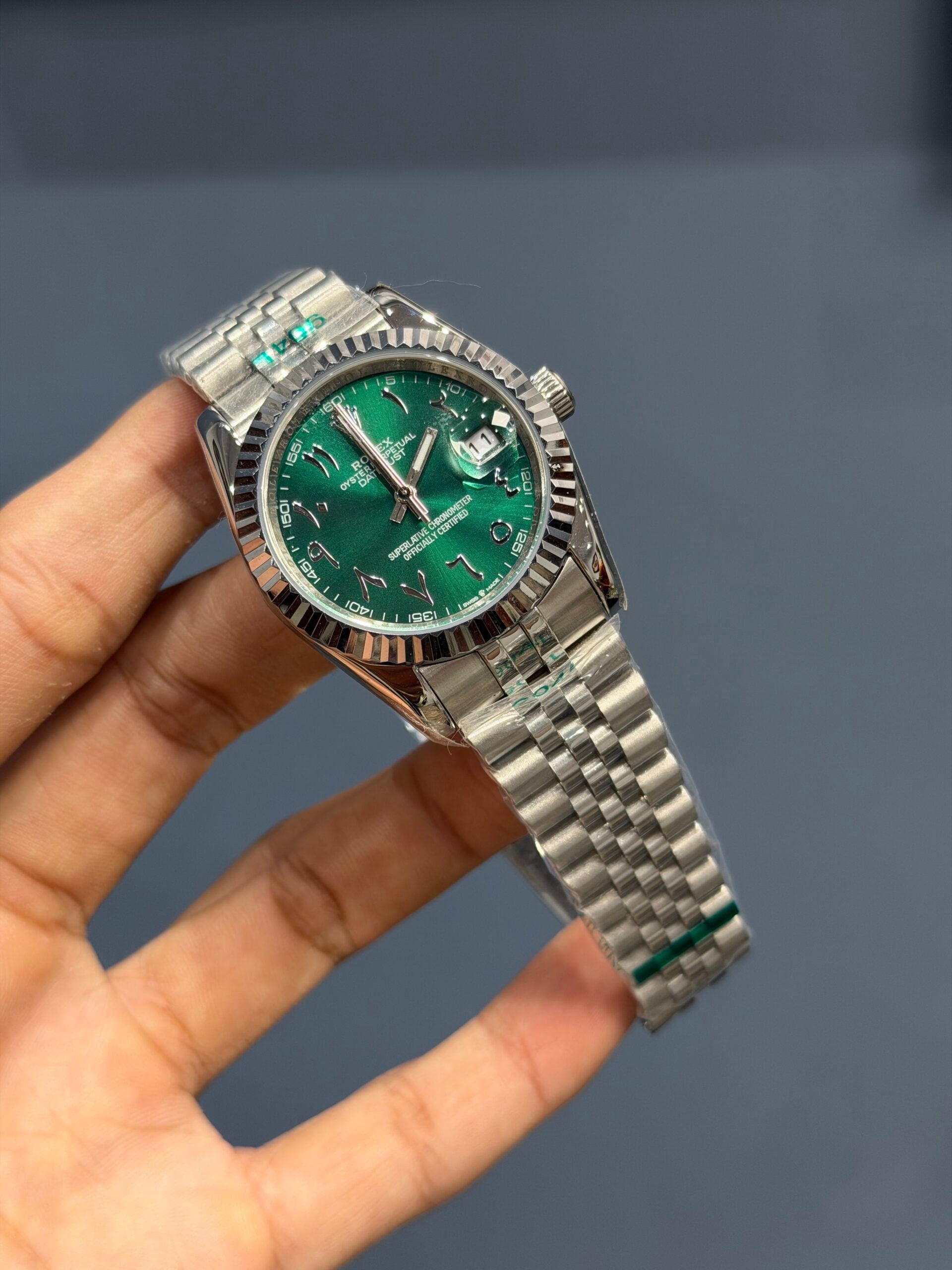 Datejust | 36mm | Silver Chain | Greenish Arabic Dial
