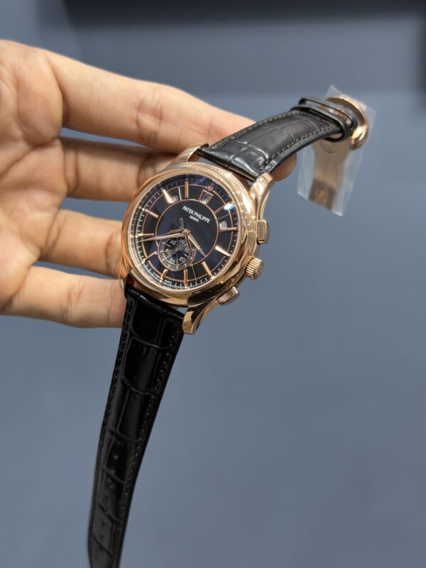 NEW COLLECTION MOON PHASE ROSE GOLD CASE WITH BLACK DIAL & BLACK LEATHER STRAP