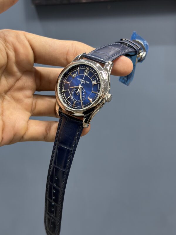 NEW COLLECTION MOON PHASE SILVER CASE WITH BLUE DIAL & BLUE LEATHER STRAP