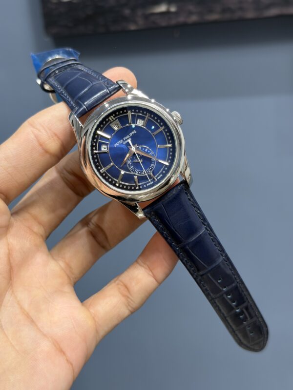 NEW COLLECTION MOON PHASE SILVER CASE WITH BLUE DIAL & BLUE LEATHER STRAP