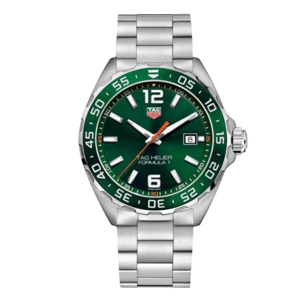 Tag Heuer Formula 1 Men’s Quartz Swiss Made Silver Stainless Steel Green Dial 43mm Watch WAZ1017.BA0842