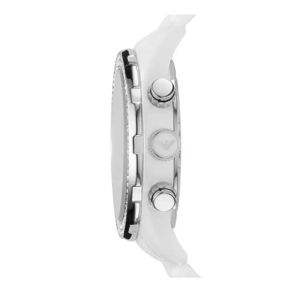 Emporio Armani Women’s Chronograph Quartz White Ceramic Chain Mother Of Pearl Dial 43mm Watch AR1456