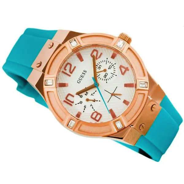 Guess Women’s Quartz Sky Blue Silicon Strap White Dial 36mm Watch W0564L3