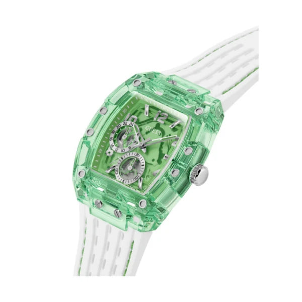 Guess Men’s Quartz White Silicone Strap Green Dial 44mm Watch GW0499G10