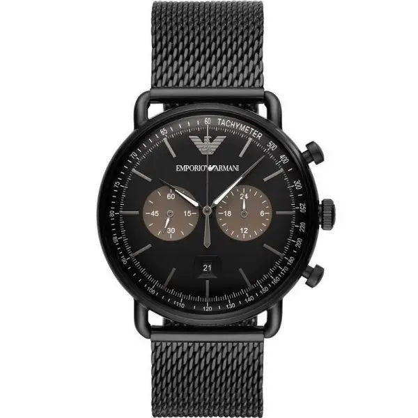 Emporio Armani Mens Chronograph Quartz Stainless Steel Black Dial 43mm Watch AR11142