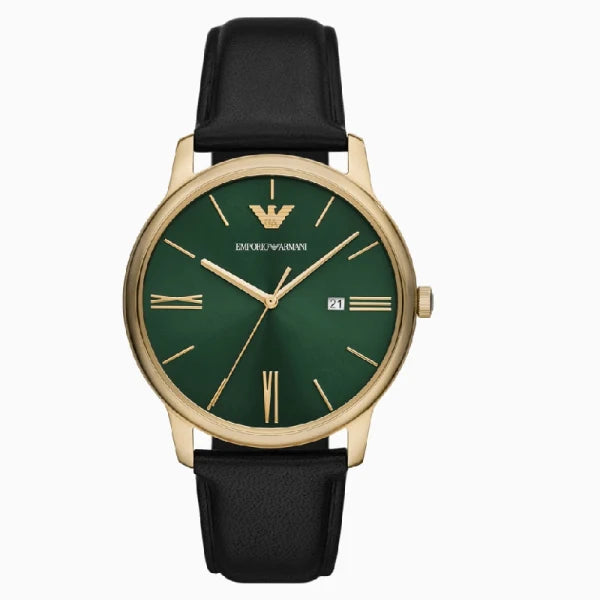 Emporio Armani Men’s Quartz Black Leather Strap Green Dial 42mm Watch AR11601