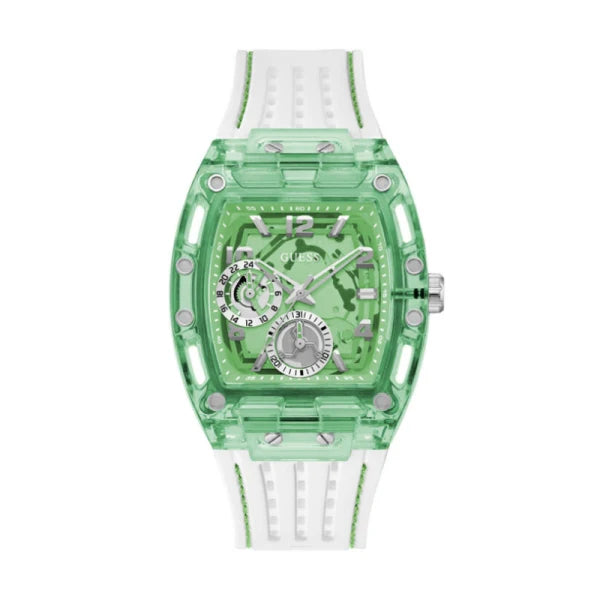Guess Men’s Quartz White Silicone Strap Green Dial 44mm Watch GW0499G10