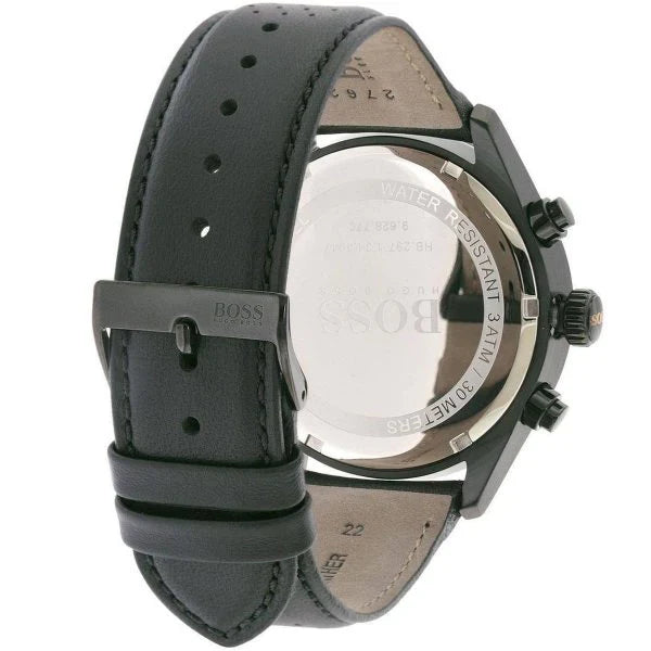 Hugo Boss Men’s Quartz Lather Strap Black Dial 44mm Watch 1513550