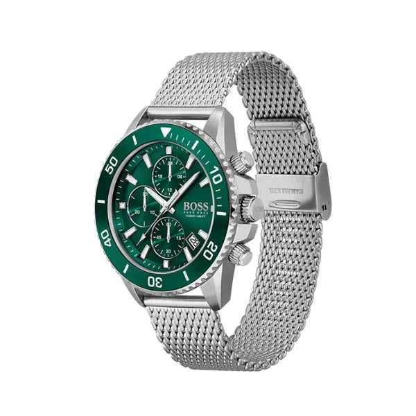 Hugo Boss Men’s Quartz Silver Stainless Steel Green Dial 46mm Watch 1513905