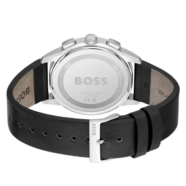 Hugo Boss Men’s Chronograph Quartz Black Leather Strap Black Dial 43mm Watch 1513925