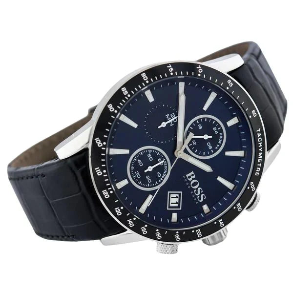 Hugo Boss Men’s Chronograph Quartz Leather Strap Blue Dial 44mm Watch 1513391