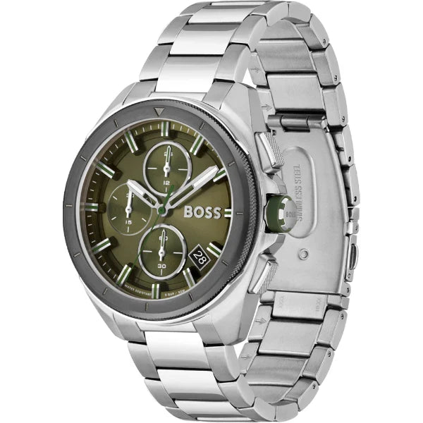 Hugo Boss Men’s Quartz Silver Stainless Steel Green Dial 44mm Watch 1513951