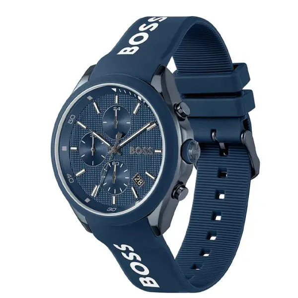 Hugo Boss Velocity Men’s Chronograph Quartz Blue Silicone Strap Blue Dial 44mm Watch 1514061