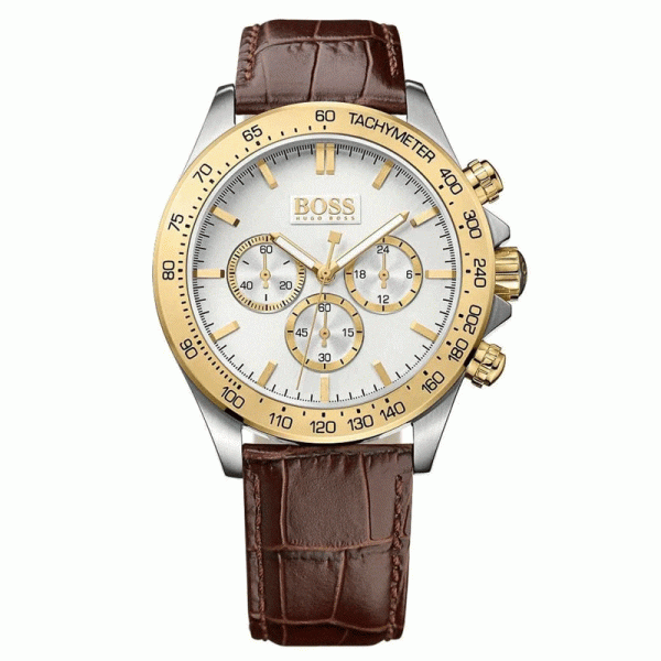 HUGO BOSS Men’s Quartz Leather Strap White Dial 44mm Watch 1513174