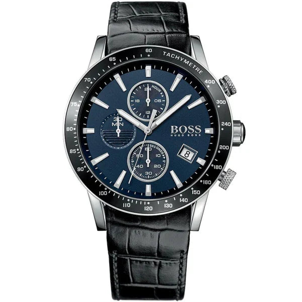 Hugo Boss Men’s Chronograph Quartz Leather Strap Blue Dial 44mm Watch 1513391