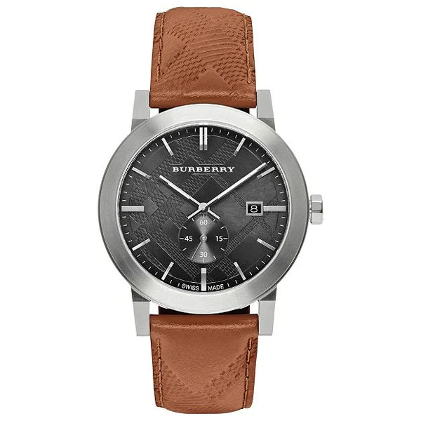 Burberry Men’s Swiss Made Leather Strap Black Dial 42mm Watch BU9905