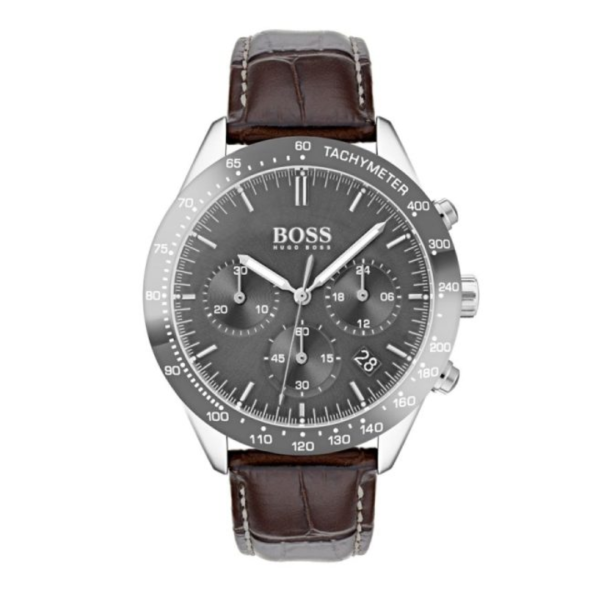 Hugo Boss Men’s Quartz Brown Leather Strap Grey Dial 42mm Watch 1513598