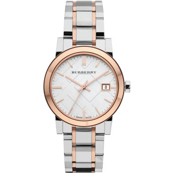 Burberry Women’s Swiss Made Stainless Steel Two Tone Silver Dial 34mm Watch BU9105