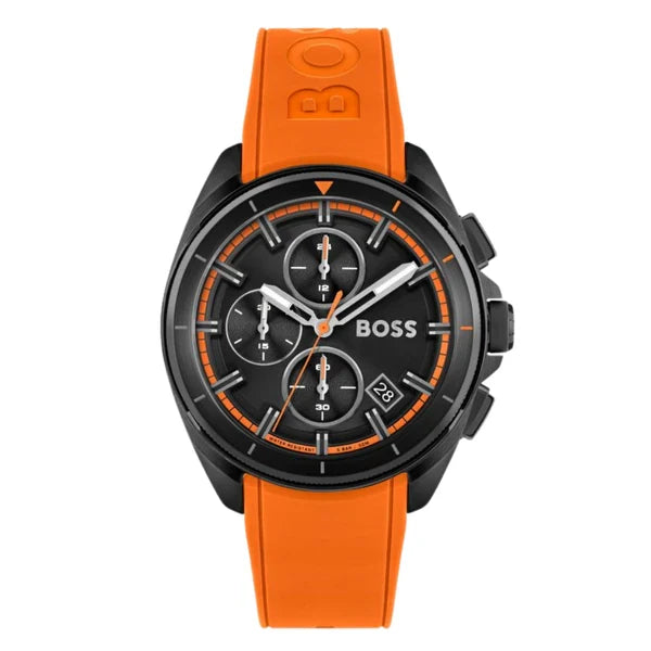 Hugo Boss Men’s Quartz Orange Silicone Strap Black Dial 44mm Watch 1513957