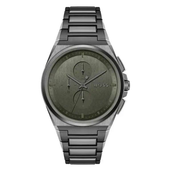 Hugo Boss Men’s Quartz Grey Stainless Steel Green Dial 44mm Watch 1514045