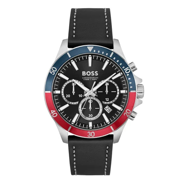 Hugo Boss Men’s Quartz Black Leather Strap Black Dial 45mm Watch 1514099