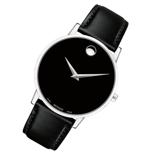 Movado Men’s Quartz Swiss Made Leather Strap Black Dial 40mm Watch 0607269