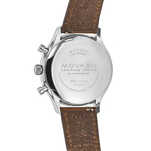 Movado Men’s Swiss Made Quartz Leather Strap White Dial 43mm Watch 3650008