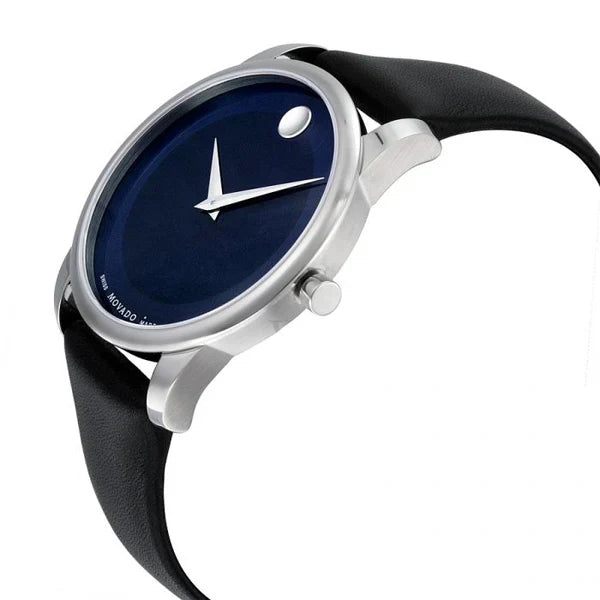 Movado Men’s Swiss Made Quartz Black Leather Strap Blue Dial 40mm Watch 606610