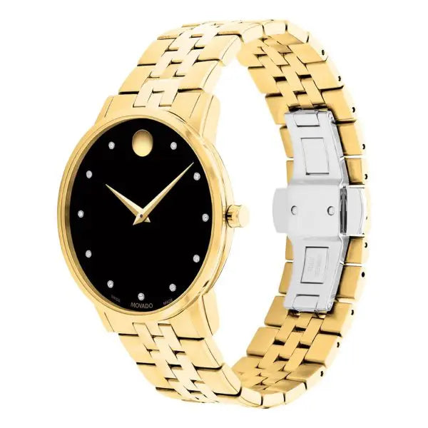 Movado Men’s Quartz Swiss Made Gold Stainless Steel Black Dial 40mm Watch 0607625