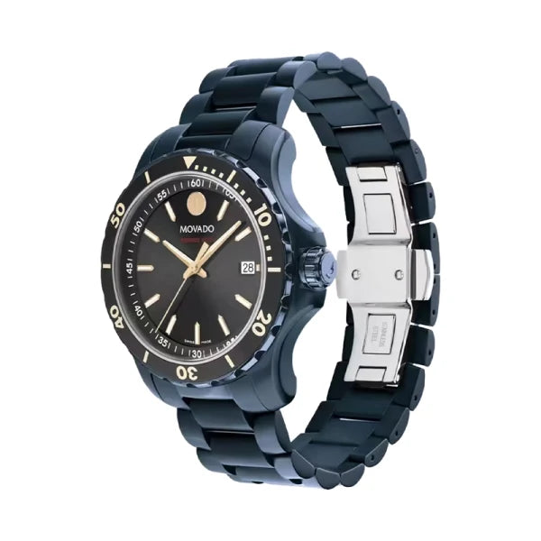 Movado Men’s Swiss Made Quartz Blue Stainless Steel Black Dial 40mm Watch 2600160