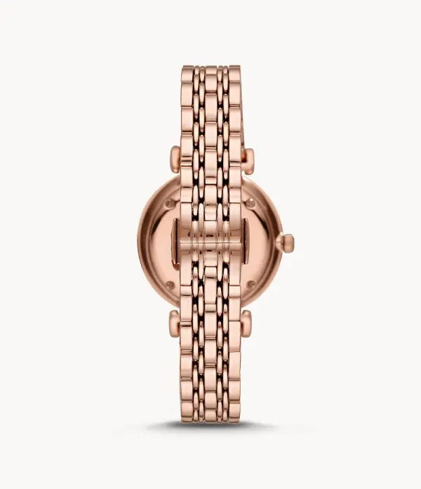 Emporio Armani Women’s Quartz Rose Gold Stainless Steel Silver Crystal Pave Dial 32mm Watch AR11244
