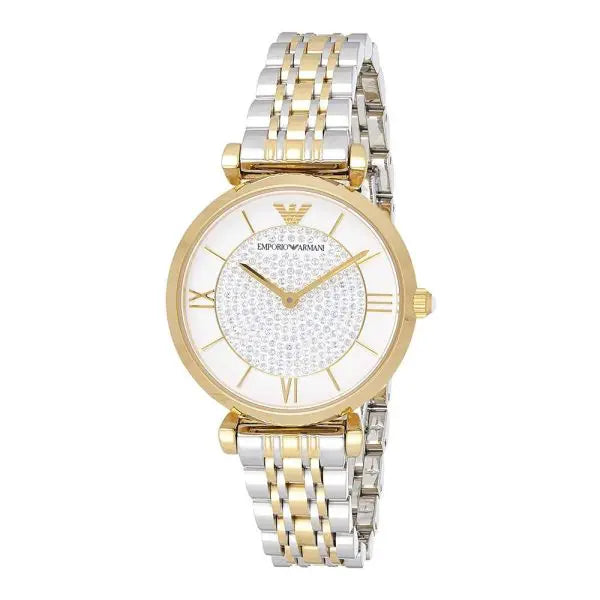 Emporio Armani Women’s Analog Two Tone Stainless Steel White Dial 32mm Watch AR8031