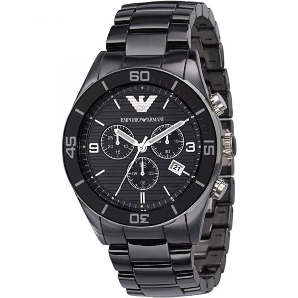 Emporio Armani Men’s Chronograph Black Ceramic Chain Black Dial 43mm Watch AR1421