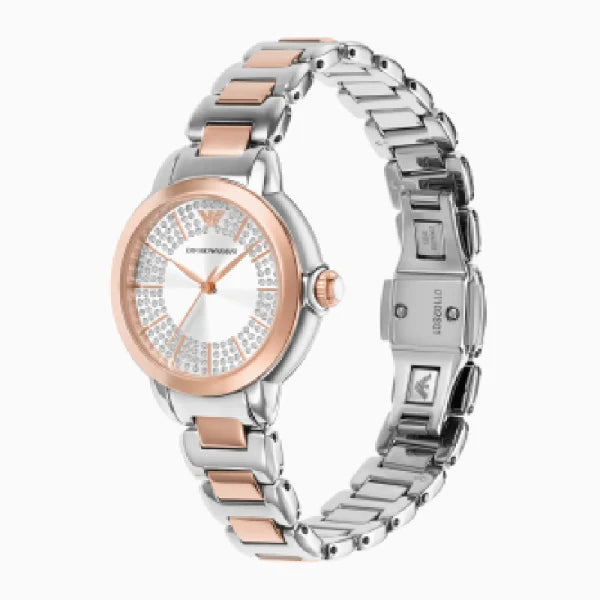 Emporio Armani Women’s Quartz Two Tone Stainless Steel Silver Dial 32mm Watch AR11643