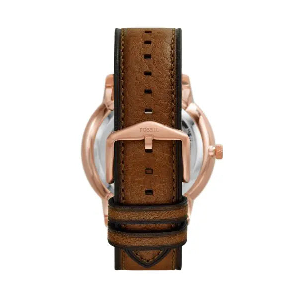 Fossil Men’s Automatic Brown Leather Strap Black Skeleton Dial 44mm Watch ME3195