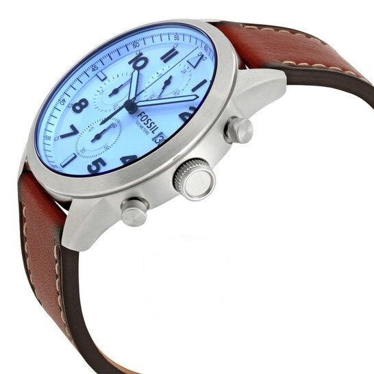 Fossil Men’s Chronograph Quartz Leather Strap Silver Dial 44mm Watch FS5169