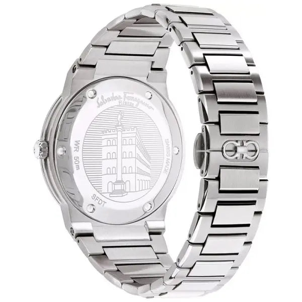 Ferragamo Men’s Swiss Made Quartz Silver Stainless Steel Blue Dial 41mm Watch SFDT01320