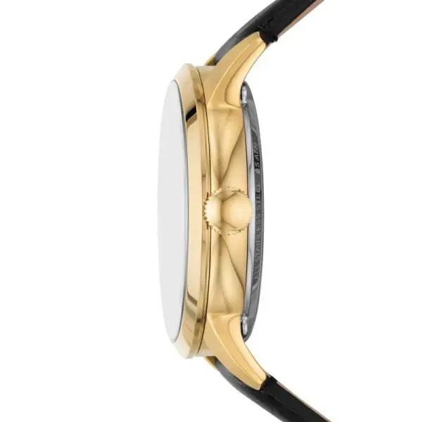 Fossil Men’s Automatic Black Leather Strap Black Skeleton Dial 44mm Watch ME3210