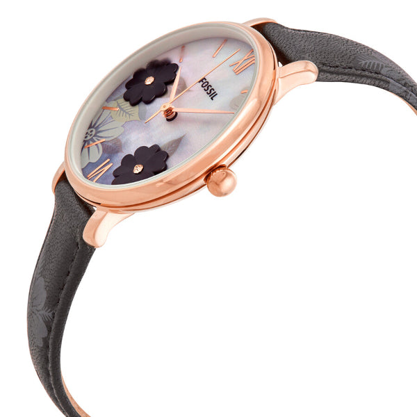 Fossil Women’s Quartz Black Leather Strap Mother OF Pearl Dial 36mm Watch ES4535