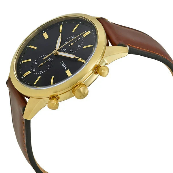 Fossil Men’s Chronograph Leather Band Black Dial Watch FS5338