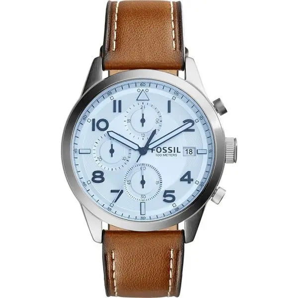 Fossil Men’s Chronograph Quartz Leather Strap Silver Dial 44mm Watch FS5169