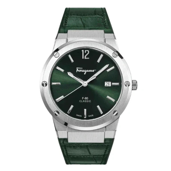 Ferragamo Men’s Swiss Made Quartz Green Hybrid Strap Green Dial 42mm Watch SFDT00519