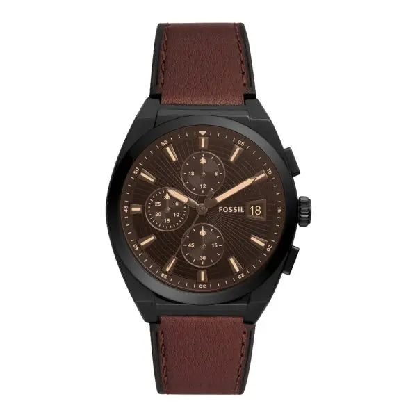 Fossil Men’s Quartz Brown Leather Strap Black Dial 42mm Watch FS5798