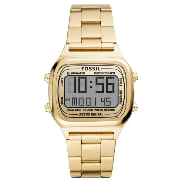 Fossil Men’s Digital Gold Stainless Steel Positive Display Dial 40mm Watch FS5843