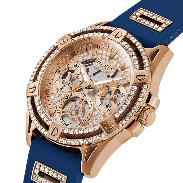 Guess Women’s Quartz Blue Silicone Strap Rose Gold Dial 40mm Watch GW0536L5
